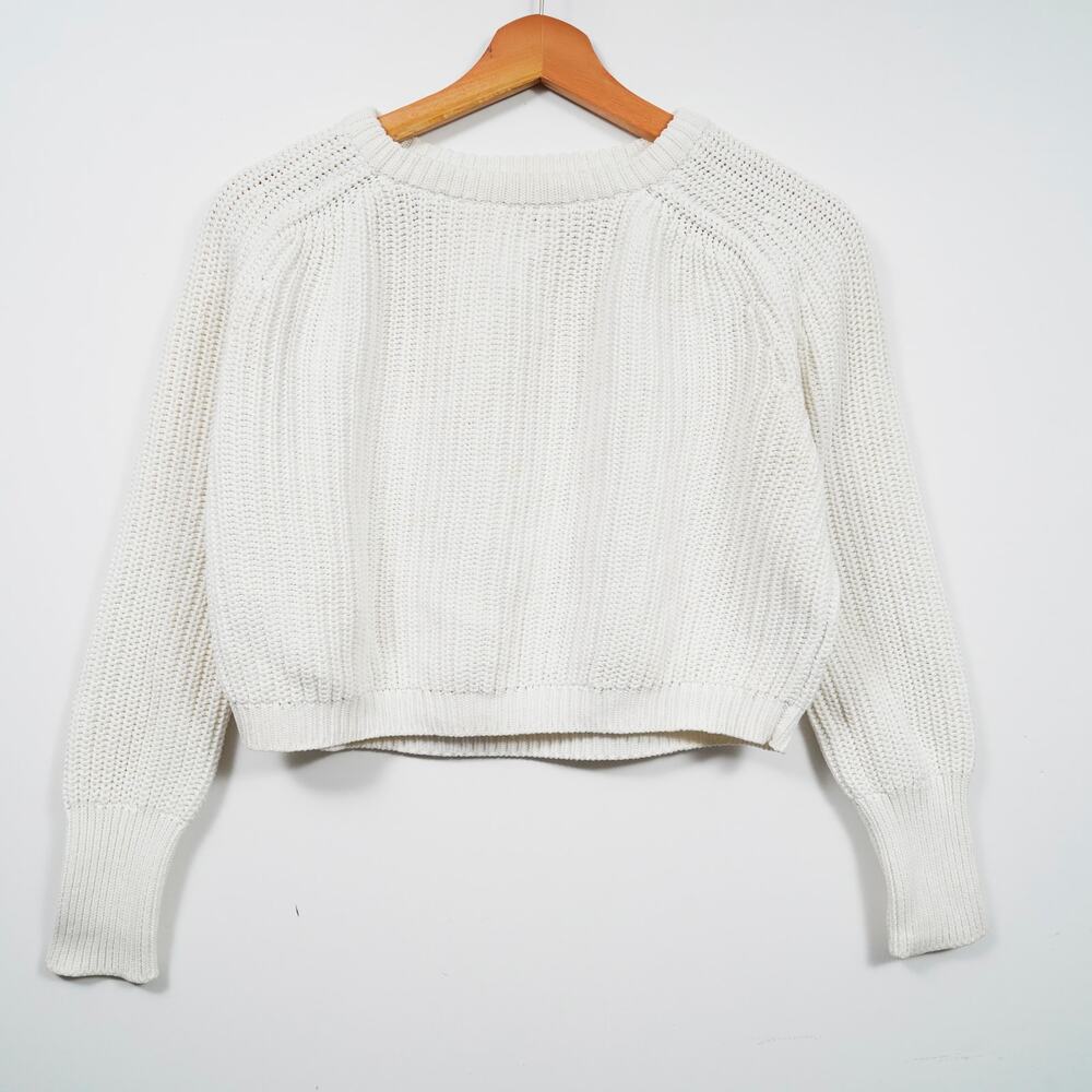 American Apparel White Cropped Crewneck Sweater M USA Made 100% Combed Cotton